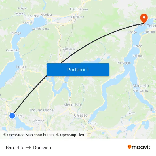 Bardello to Domaso map