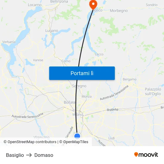 Basiglio to Domaso map