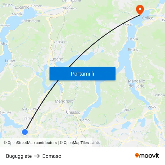 Buguggiate to Domaso map