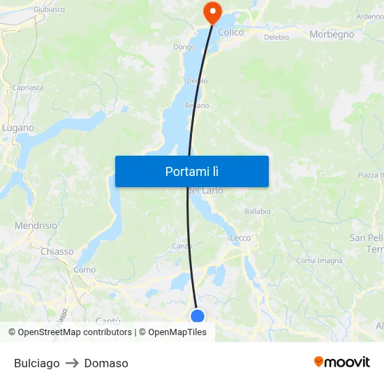 Bulciago to Domaso map