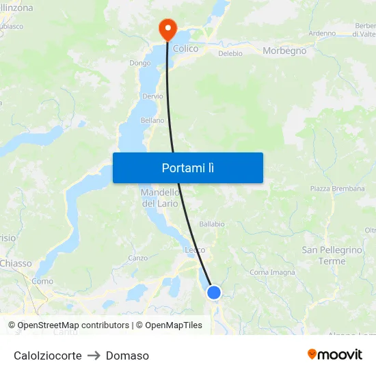 Calolziocorte to Domaso map
