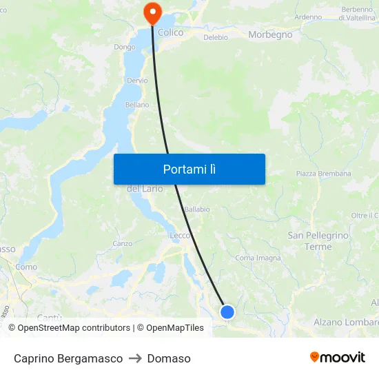 Caprino Bergamasco to Domaso map