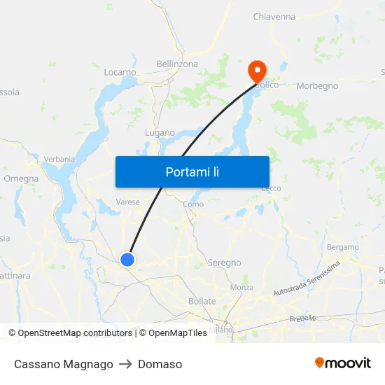Cassano Magnago to Domaso map
