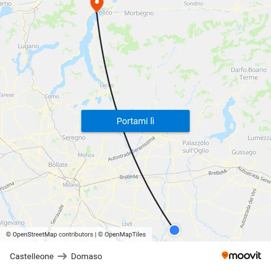 Castelleone to Domaso map