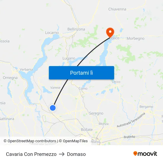 Cavaria Con Premezzo to Domaso map