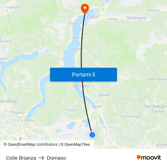 Colle Brianza to Domaso map