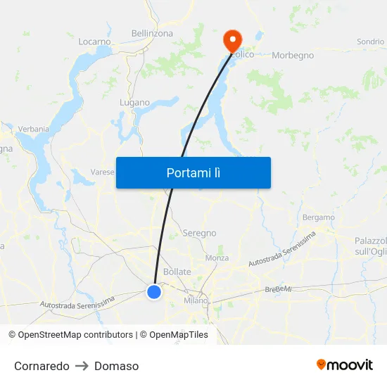 Cornaredo to Domaso map