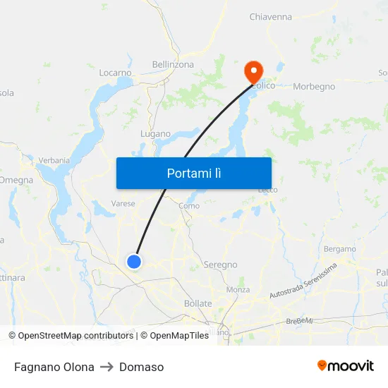 Fagnano Olona to Domaso map