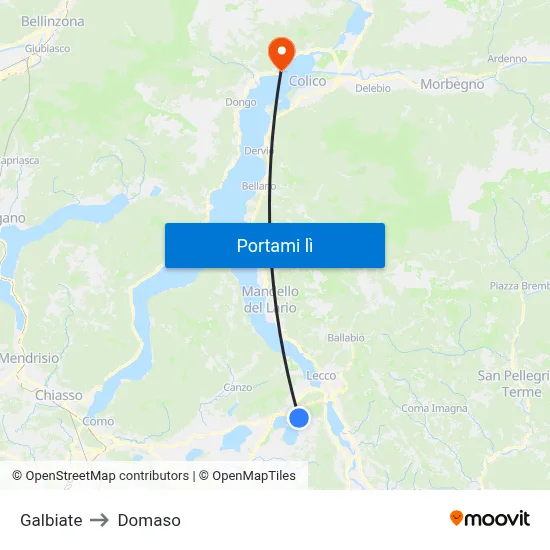 Galbiate to Domaso map