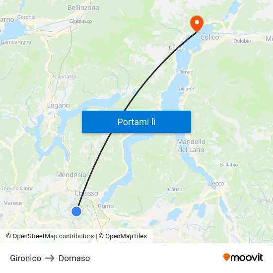 Gironico to Domaso map