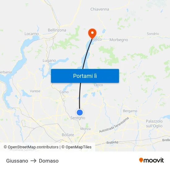 Giussano to Domaso map