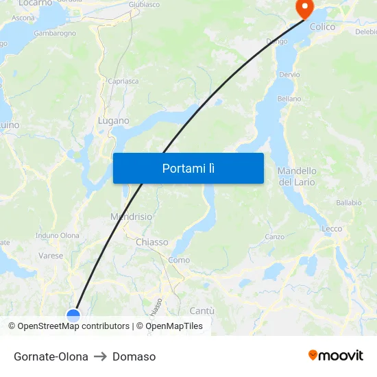 Gornate-Olona to Domaso map