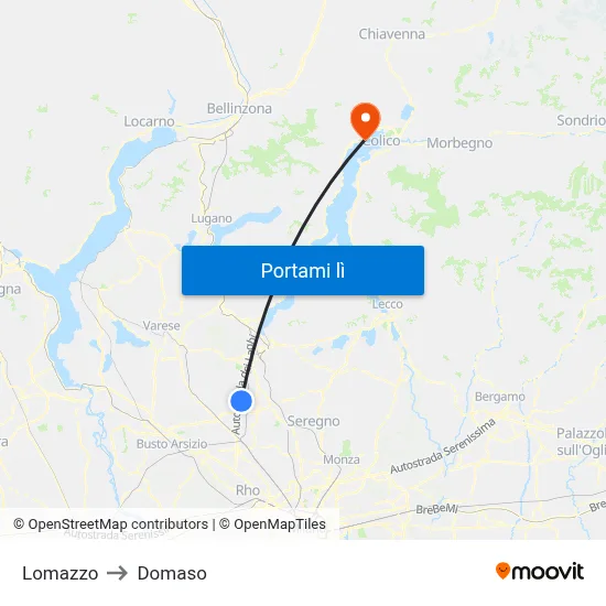 Lomazzo to Domaso map