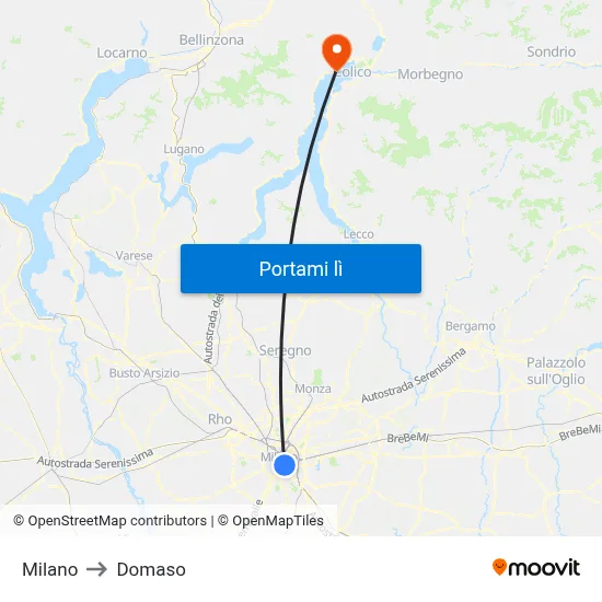 Milano to Domaso map