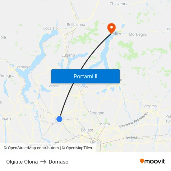 Olgiate Olona to Domaso map