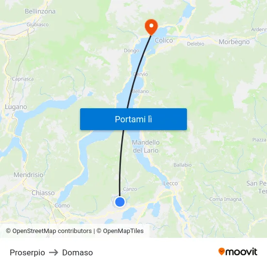 Proserpio to Domaso map