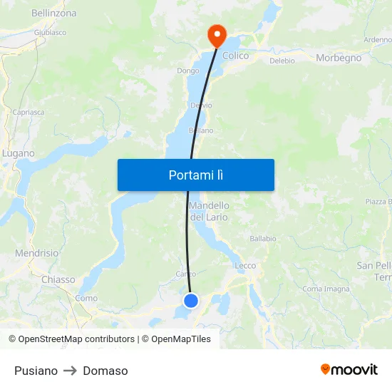 Pusiano to Domaso map