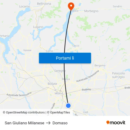 San Giuliano Milanese to Domaso map