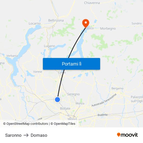 Saronno to Domaso map
