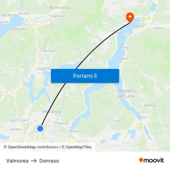 Valmorea to Domaso map