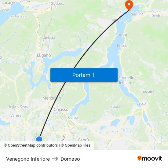 Venegono Inferiore to Domaso map