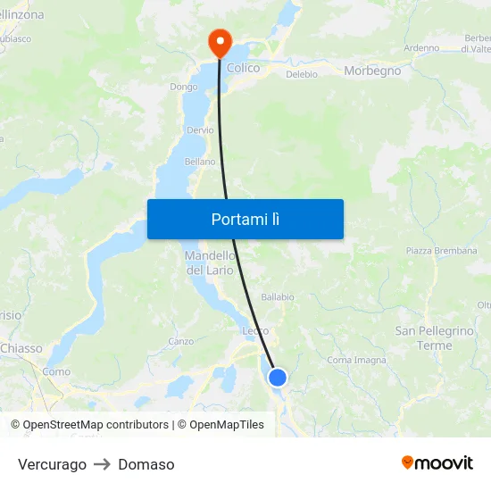 Vercurago to Domaso map
