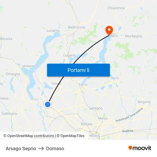 Arsago Seprio to Domaso map