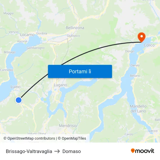 Brissago-Valtravaglia to Domaso map