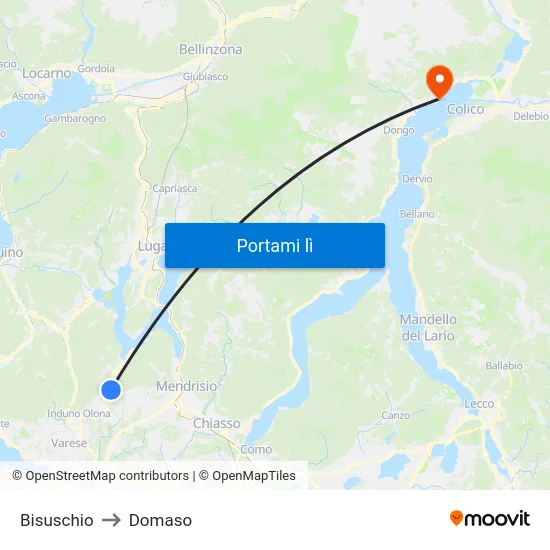 Bisuschio to Domaso map