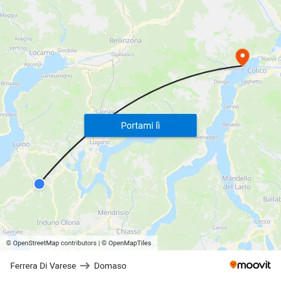 Ferrera Di Varese to Domaso map