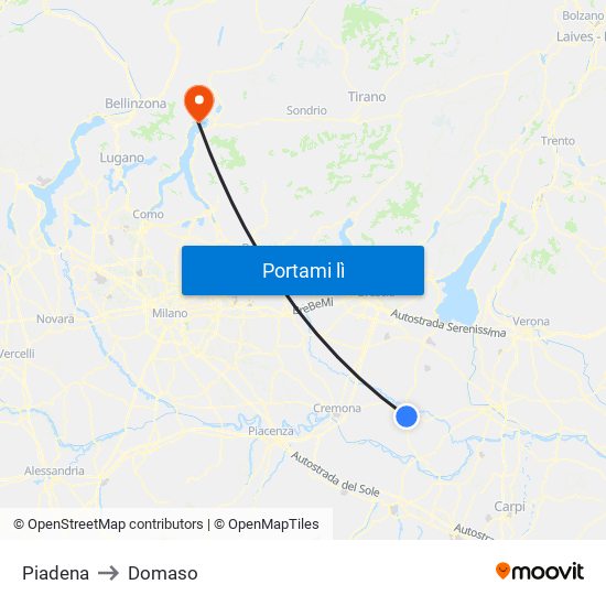 Piadena to Domaso map