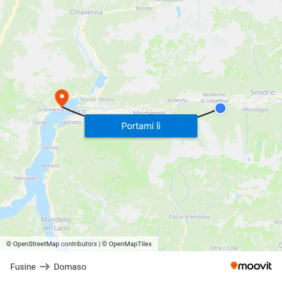 Fusine to Domaso map