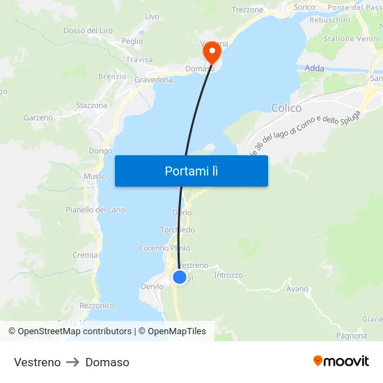 Vestreno to Domaso map
