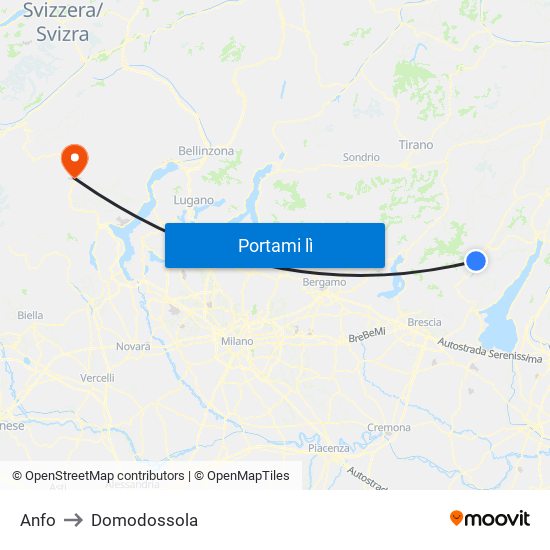 Anfo to Domodossola map