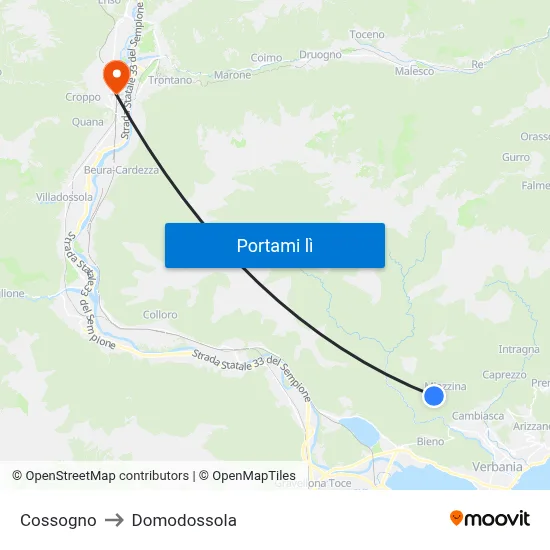 Cossogno to Domodossola map