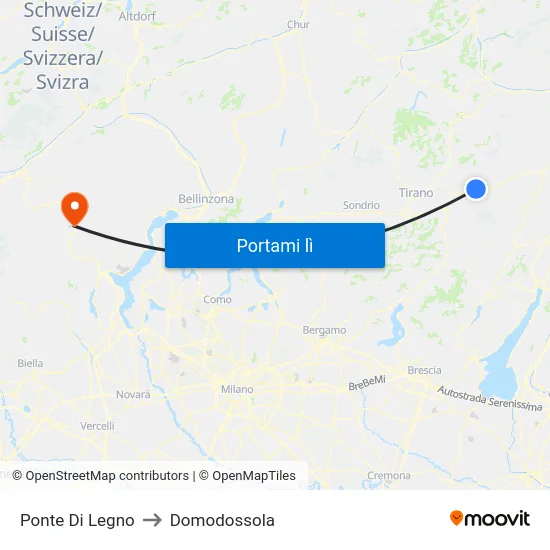 Ponte Di Legno to Domodossola map