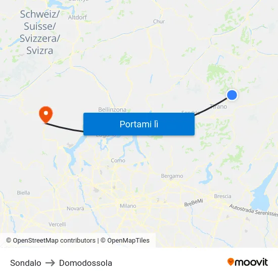 Sondalo to Domodossola map