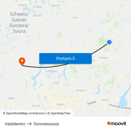 Valdidentro to Domodossola map
