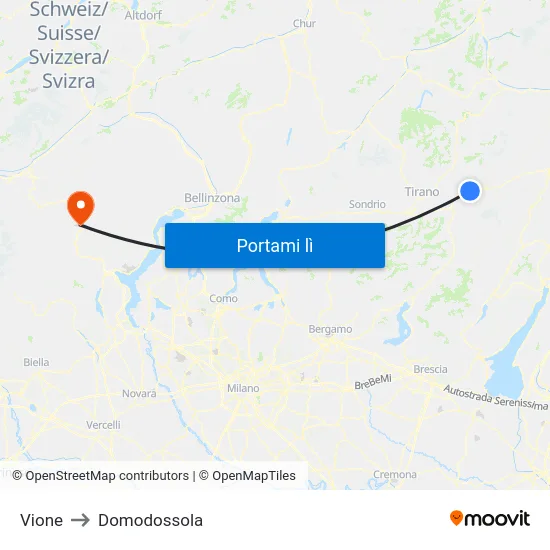 Vione to Domodossola map