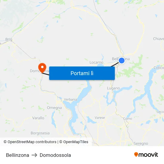 Bellinzona to Domodossola map