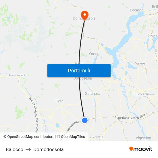 Balocco to Domodossola map