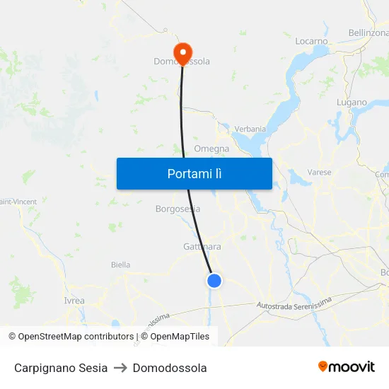 Carpignano Sesia to Domodossola map