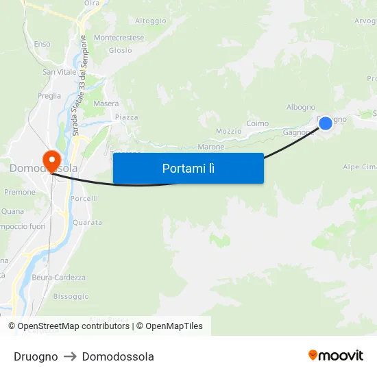 Druogno to Domodossola map