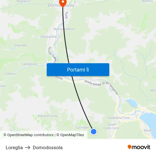 Loreglia to Domodossola map