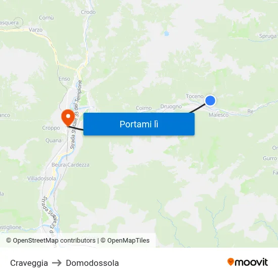 Craveggia to Domodossola map