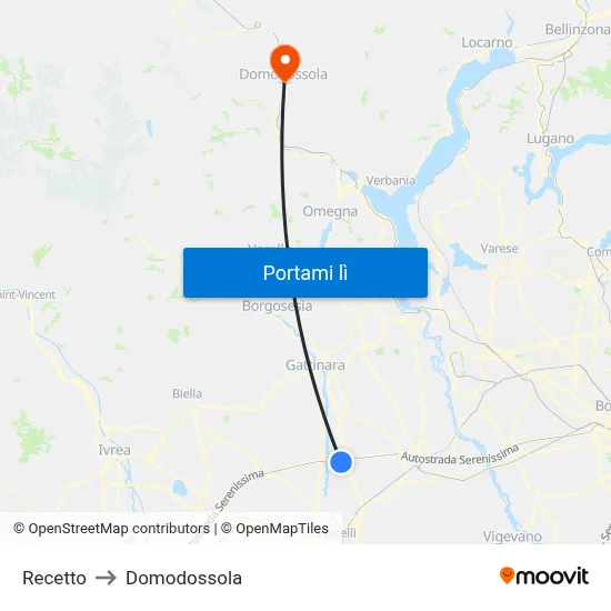Recetto to Domodossola map