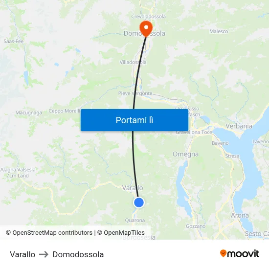 Varallo to Domodossola map