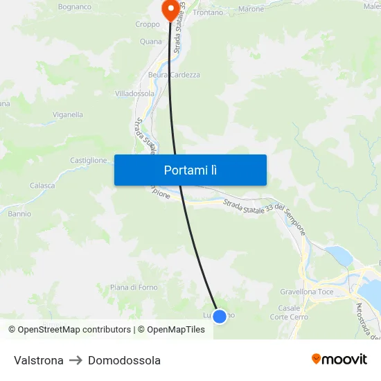 Valstrona to Domodossola map