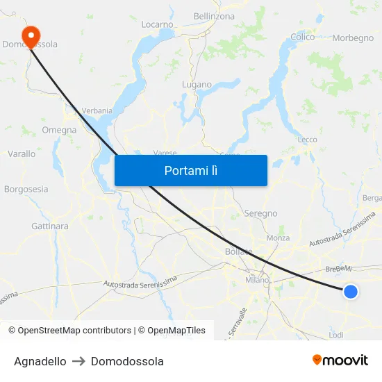 Agnadello to Domodossola map