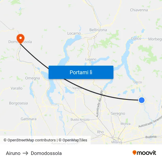 Airuno to Domodossola map